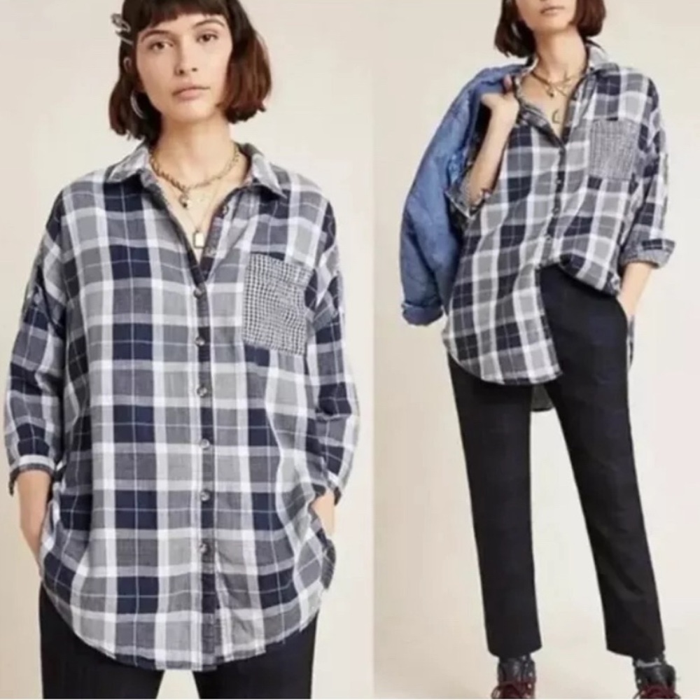 Pilcro Anthropologie button top plaid checkered oversize hiking XS/S cabincore